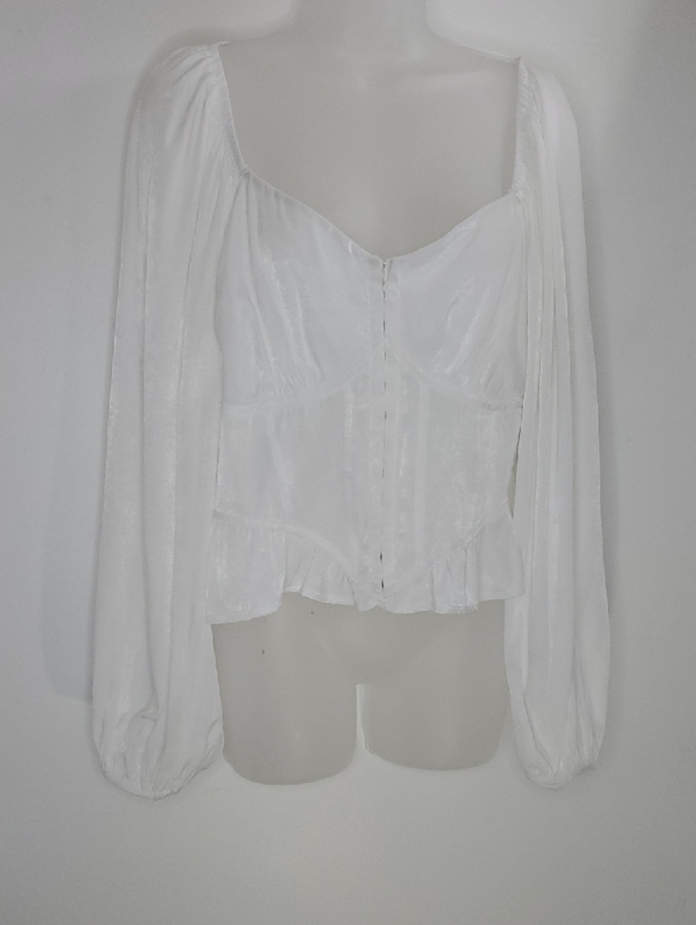 Francesca's Collections White Sweetheart Corset Blouse with Puff Sleeves